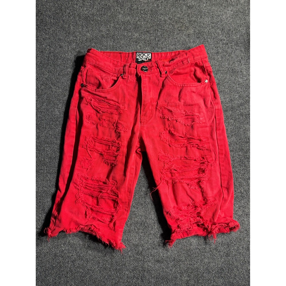 Rock Salt Mens Red Distressed Denim Shorts‎ Size 30 Shredded Raw R911070-RD-A39